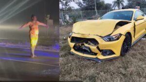 Mustang Accident : गुरुग्राम के दूल्हा-दुल्हन की मस्टैंग गाड़ी को फॉर्च्यूनर ने मारी टक्कर, आरोपी कपड़े निकालकर सड़क पर करने लगा ड्रामा