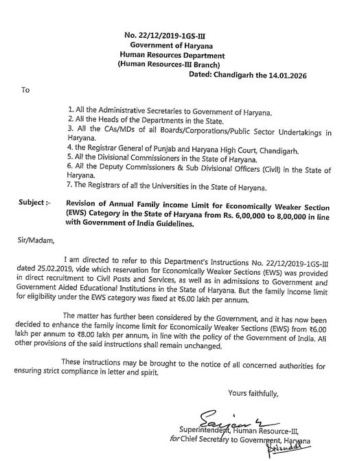 Haryana EWS Order
