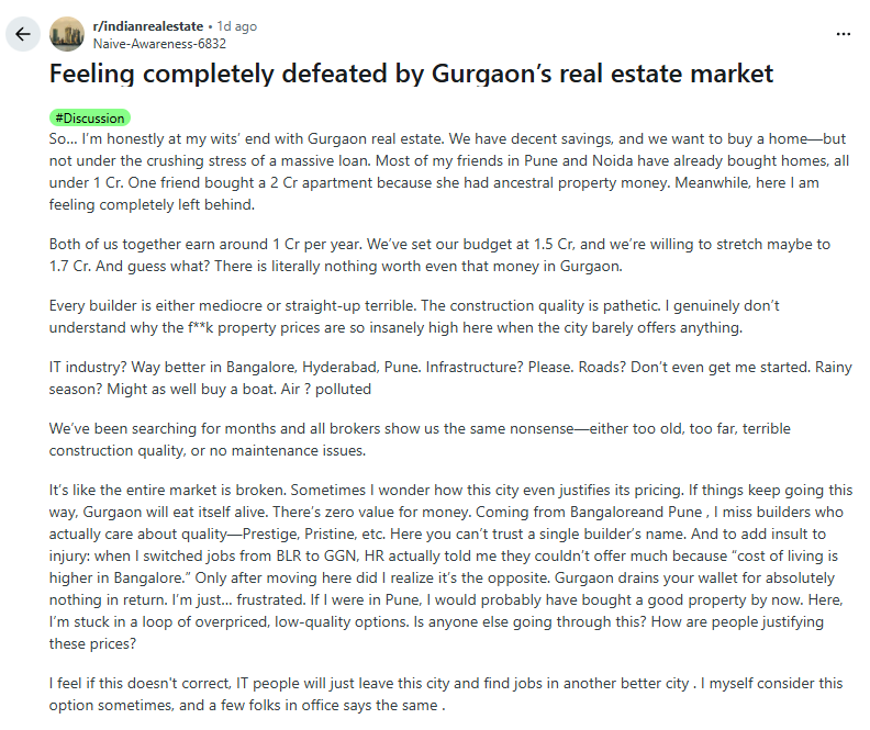 Gurugram House Reddit Post