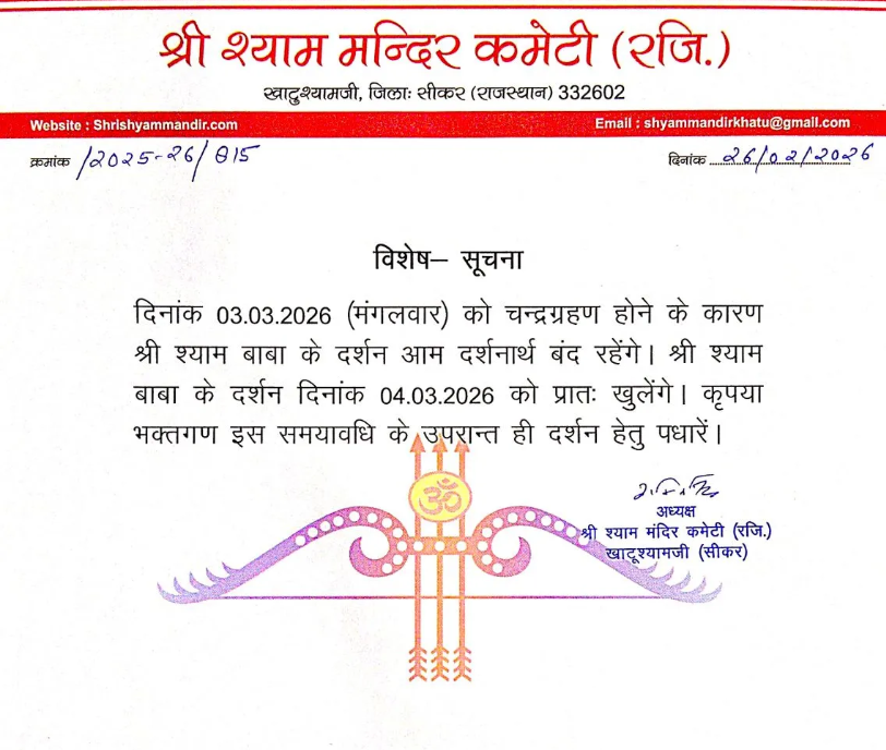 Khatu Shyam Mandir Closed 